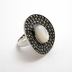 Large Oval Marcasite and Mother of Pearl Ring